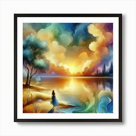 Sunset With A Girl Art Print