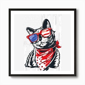 Limited Edition Cat 4th Of July Women Catlover American Flag Art Print