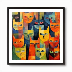 Maraclemente Cats Painting Style Of Paul Klee Seamless 3 Art Print