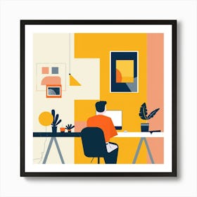 Illustration Of A Man Working At His Desk 5 Art Print