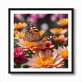 Butterfly And Flowers 2 Art Print