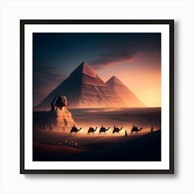 Pyramids in Egypt at Sunset: Majestic Ancient Wonders in Golden Light Art Print