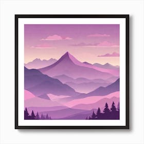 Misty mountains background in purple tone 46 Art Print