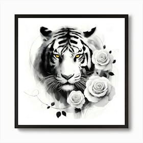 Tiger With Roses 3 Art Print