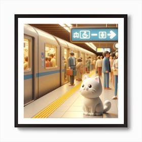 white cat Art Print