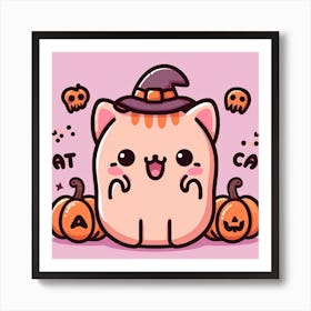Halloween Cat Cute Kawaii Cartoon Anime Art Print