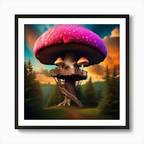 Mushroom House In The Forest Art Print