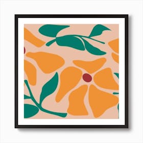 Orange Flowers On A Beige Background Art Print