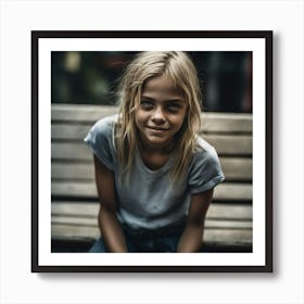 Little Girl Sitting On A Bench Art Print