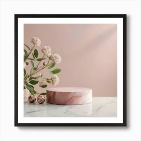 Pink Marble Vase With Flowers 2 Art Print