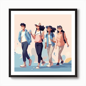 Group Of Friends Walking Art Print