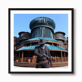 Cowboy In Front Of A Building Art Print