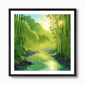 A Stream In A Bamboo Forest At Sun Rise Square Composition 130 Poster