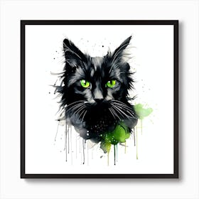 Black Cat With Green Eyes Art Print