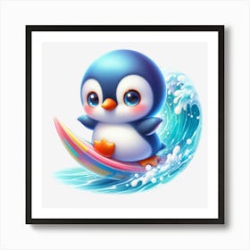 Penguin Surfing Art Print