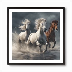 Horses Running In The Water Art Print