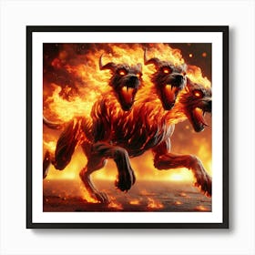 Three Demons In Flames Art Print