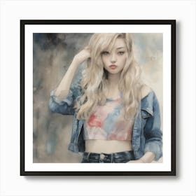 Girl In Denim Jacket 1 Art Print