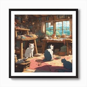 Cats sewing carpets Art Print