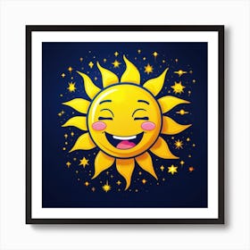 Lovely smiling sun on a blue gradient background 112 Art Print