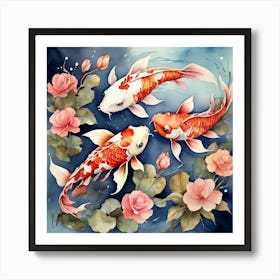 Koi Fishes Couple Watercolor Art Print 1 Art Print