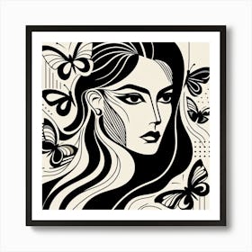 Woman With Butterflies Abstract Art Print