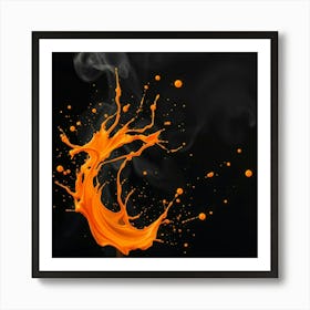 Orange Splash On Black Background Póster