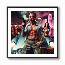 Daniel Craig as James as Bond in Stylish Commando Mode in Miami Art Print