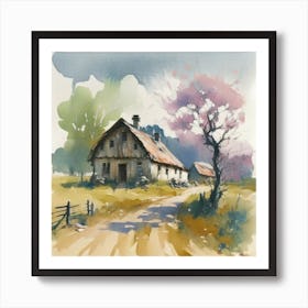 Watercolor Of A Country House Art Print