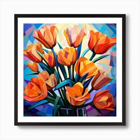 Orange Tulips In A Vase Art Print