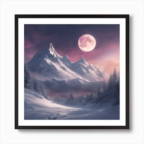 Full Moon Over Snowy Mountains Art Print