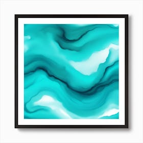 Beautiful turquoise azure abstract background. Drawn, hand-painted aquarelle. Wet watercolor pattern. Artistic background with copy space for design. Vivid web banner. Liquid, flow, fluid effect. Art Print