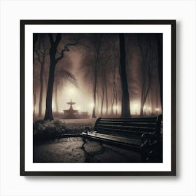 Park Bench At Night Art Print