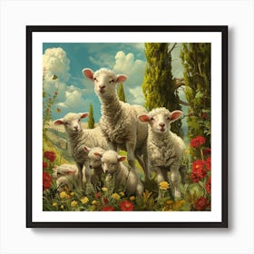 Lambs In The Meadow Art Print