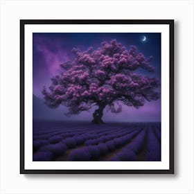 Lavender Field At Night 1 Art Print