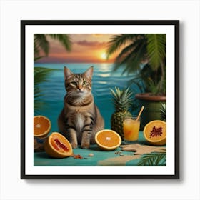 Cat On The Beach Art Print