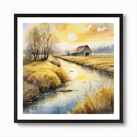 Barn By The River Art Print