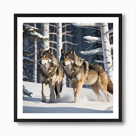 Two Wolves In The Snow Art Print