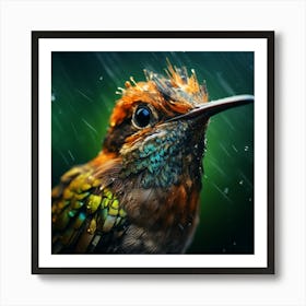 Hummingbird In Rain Art Print