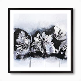 White And Black Flowers 2 Painting Square Art Print