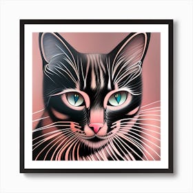 Pretty Black And Pink Cat Art Print