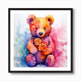 Teddy Bear With Roses Art Print