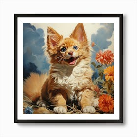 Kitten With Flowers 1 Art Print