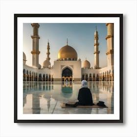 Islamic Woman Praying In A Mosque Art Print