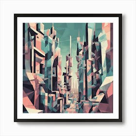 Dystopian City Pastel Cubism Style Art Print