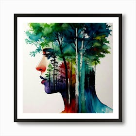 Woman'S Head With Trees Art Print