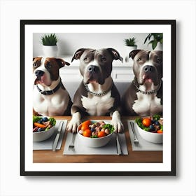 Pitbull Dogs Sitting At Table Eating 4 Art Print