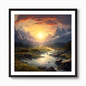 Sunset Mountain Landscape Art Print