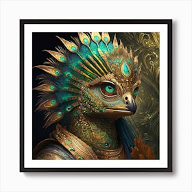 Firefly A Modern Illustration Of A Fierce Native American Warrior Peacock Iguana Hybrid Femme Fatale (13) Art Print