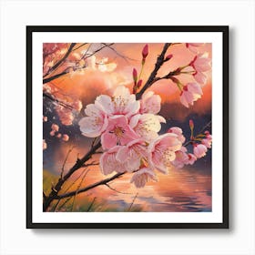 Cherry Blossoms At Sunset Art Print